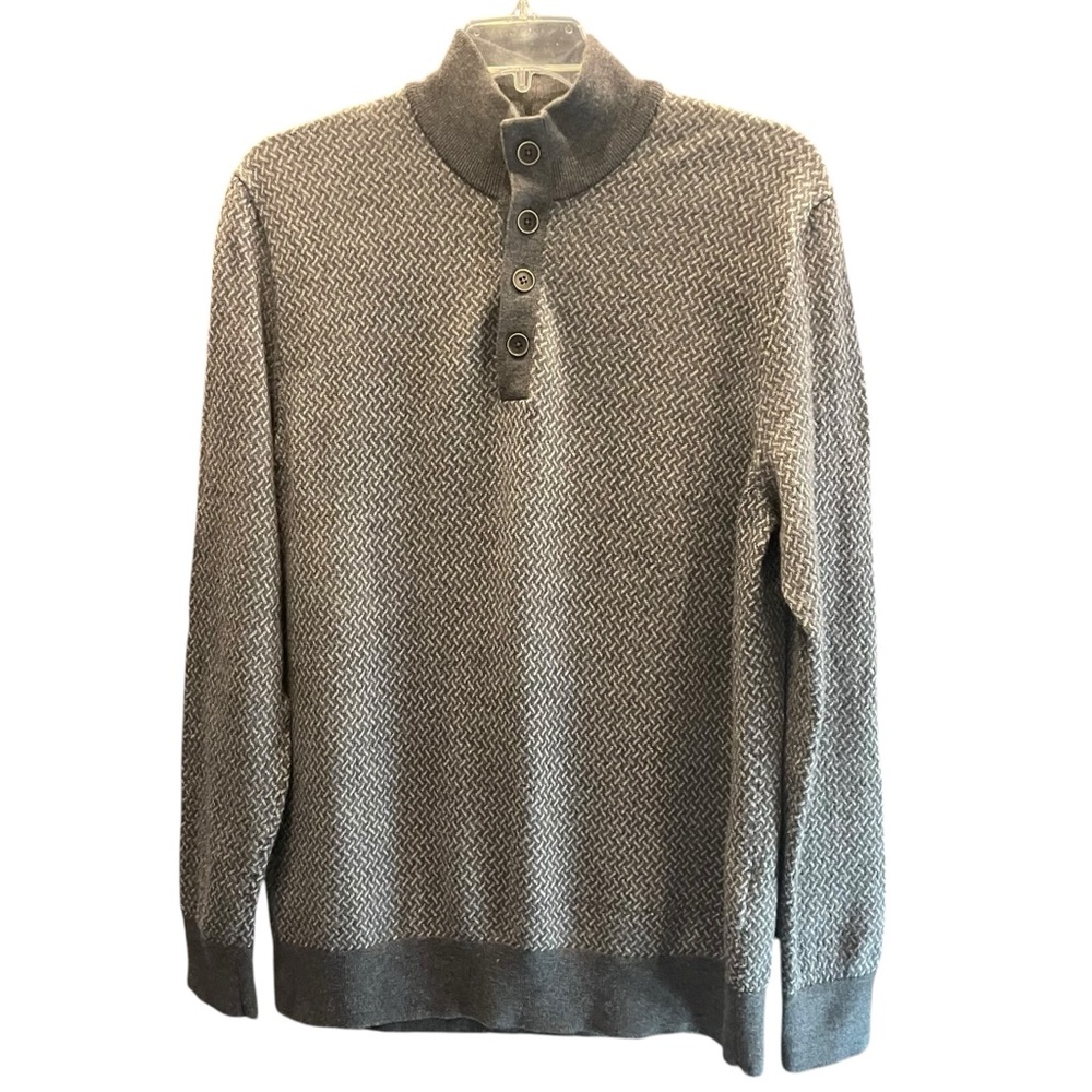 UNTUCKIT Merino Wool Sweater Grey Patterned Mens Size XL 1/4 Button Closure
